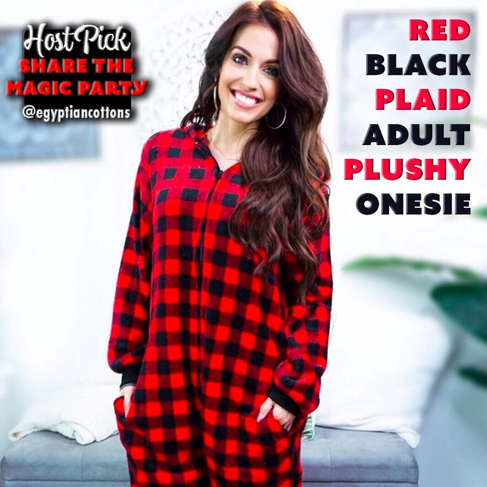 Onesie ~ Red Black Plaid with Reindeer hoodie for Adults 🎉HOST PICK🎉